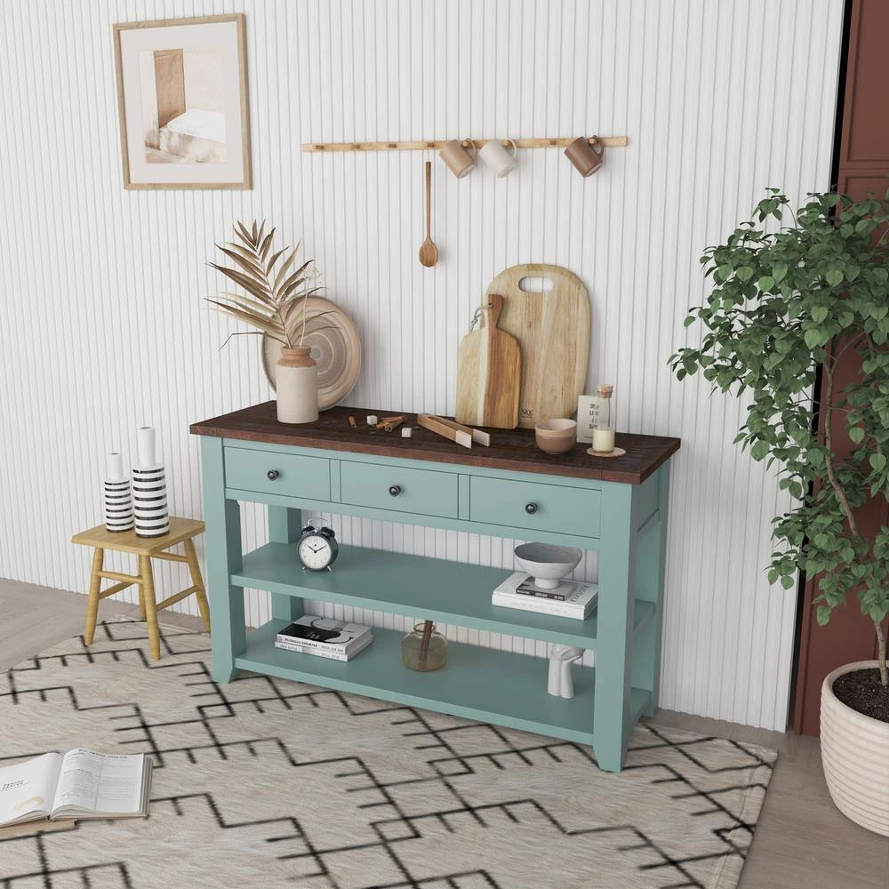 48.82 in. Green Rectangle Wood Console Table with 3 Drawers and 2 Shelves by Wateday 7 48.82 in. Green Rectangle Wood Console Table with 3 Drawers and 2 Shelves by Wateday - Image 7