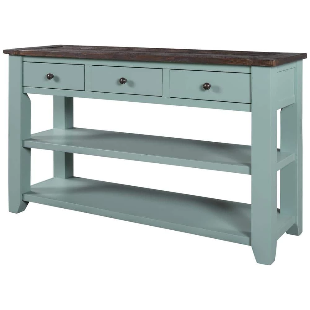 48.82 in. Green Rectangle Wood Console Table with 3 Drawers and 2 Shelves by Wateday 1 48.82 in. Green Rectangle Wood Console Table with 3 Drawers and 2 Shelves by Wateday