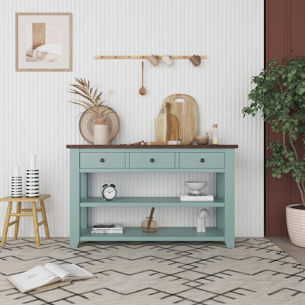 48.82 in. Green Rectangle Wood Console Table with 3 Drawers and 2 Shelves by Wateday 3 48.82 in. Green Rectangle Wood Console Table with 3 Drawers and 2 Shelves by Wateday - Image 3