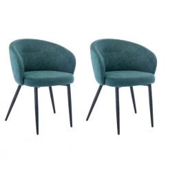 Green Upholstered Fabric Dining Chairs with Metal Legs (Set of 2) by Wateday