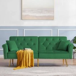 76.70 in. Green Velvet 2-Seats Loveseats with 2 Pillows by Wateday -Wateday Sales Store green wateday loveseats yj yuki9596461 31 1000