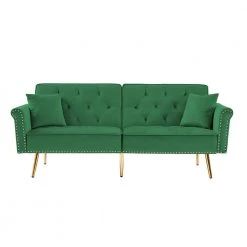 76.70 in. Green Velvet 2-Seats Loveseats with 2 Pillows by Wateday