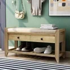 Light Brown Entryway Storage Bench 19.8 in. H x 14 in. W x 39 in. L by Wateday -Wateday Sales Store light brown wateday bedroom benches yj yuki9595279 31 1000