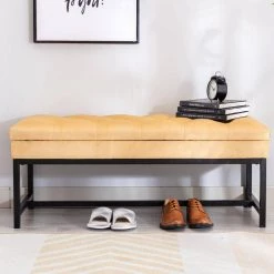Light Brown Storage Bench 18.11 in. x 44.09 in. x 17.52 in. by Wateday -Wateday Sales Store light brown wateday bedroom benches yj yuki9596067 31 1000