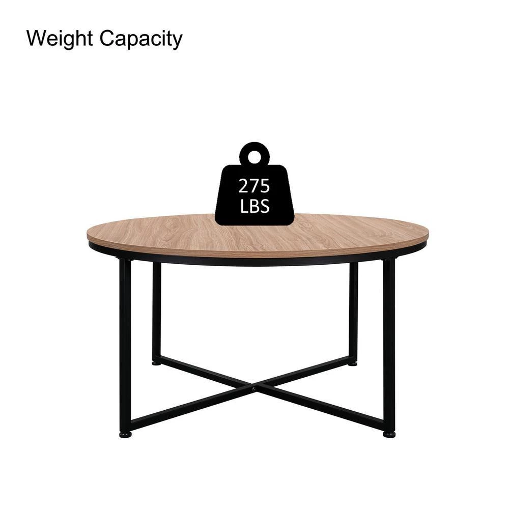 35.04" Light Brown Round MDF Top Coffee Table with X Steel Legs by Wateday 5 35.04" Light Brown Round MDF Top Coffee Table with X Steel Legs by Wateday - Image 5