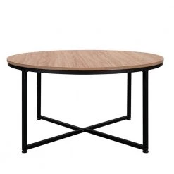 35.04" Light Brown Round MDF Top Coffee Table with X Steel Legs by Wateday