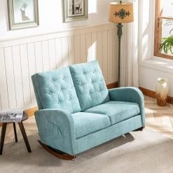 46.46 in. Mint Blue Fabric 2-Seater Rocking Loveseat by Wateday -Wateday Sales Store mint blue wateday loveseats yj yuki9596546 c3 1000