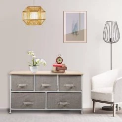 Natural Storage Cabinet with 5-Fabric Drawers by Wateday -Wateday Sales Store natural wateday accent cabinets yj yuki9596476 31 1000