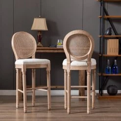 46.5 in. Natural High Back Wood Frame Stool Height 29.9 in. Bar Stool with Fabric Seat (Set of 2) by Wateday -Wateday Sales Store natural wateday bar stools yj yuki9596305 31 1000