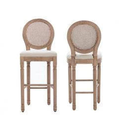 46.5 in. Natural High Back Wood Frame Stool Height 29.9 in. Bar Stool with Fabric Seat (Set of 2) by Wateday