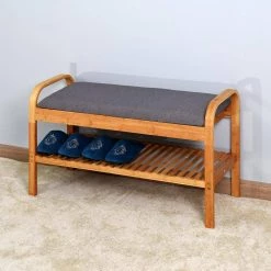 Natural Color Shoe Rack Bench with 2-tier Shelves 19.88 in. H x 13 in. W x 35.43 in. D by Wateday -Wateday Sales Store natural wateday bedroom benches yj yuki9595320 31 1000