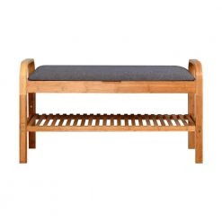 Natural Color Shoe Rack Bench with 2-tier Shelves 19.88 in. H x 13 in. W x 35.43 in. D by Wateday
