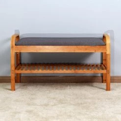 Natural Color Shoe Rack Bench with 2-tier Shelves 19.88 in. H x 13 in. W x 35.43 in. D by Wateday -Wateday Sales Store natural wateday bedroom benches yj yuki9595320 c3 1000