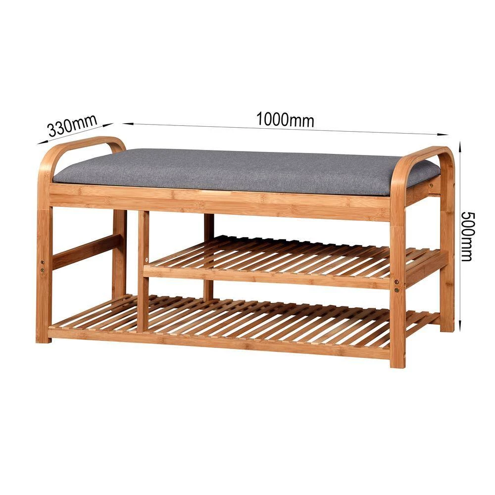 Natural Color Shoe Rack Bench with 3-tier Shelves 19.88 in. H x 13 in. W x 39.37 in. D by Wateday 5 Natural Color Shoe Rack Bench with 3-tier Shelves 19.88 in. H x 13 in. W x 39.37 in. D by Wateday - Image 5