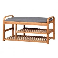 Natural Color Shoe Rack Bench with 3-tier Shelves 19.88 in. H x 13 in. W x 39.37 in. D by Wateday