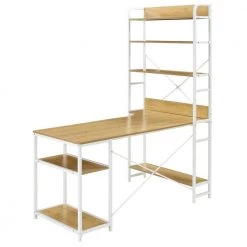 33 in. Rectangular Natural Wood Computer Desk with 5-Tier Open Bookshelf by Wateday