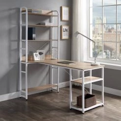 33 in. Rectangular Natural Wood Computer Desk with 5-Tier Open Bookshelf by Wateday -Wateday Sales Store natural wateday computer desks yj yuki9595755 c3 1000