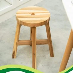 Natural Bench with Round Top Stool 17.7 in. H x 15.4 in. W x 15.4 in. D by Wateday -Wateday Sales Store natural wateday dining benches yj yuki9595982 31 1000