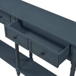 58 in. Navy Standard Rectangle Wood Console Table with Drawers and Bottom Shelf by Wateday -Wateday Sales Store navy wateday console tables yj yuki9596450 4f 1000