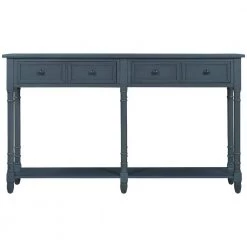 58 in. Navy Standard Rectangle Wood Console Table with Drawers and Bottom Shelf by Wateday