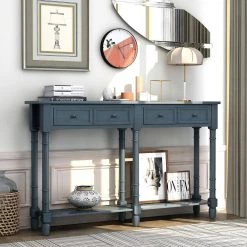 58 in. Navy Standard Rectangle Wood Console Table with Drawers and Bottom Shelf by Wateday -Wateday Sales Store navy wateday console tables yj yuki9596450 c3 1000