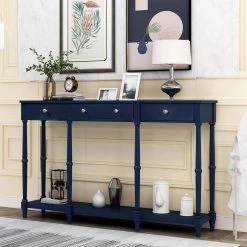 58.07 in. Navy Standard Rectangle Wood Console Table with Storage Shelf and Drawer by Wateday -Wateday Sales Store navy wateday console tables yj yuki9596454 31 1000