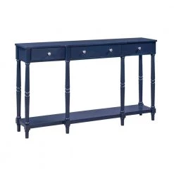 58.07 in. Navy Standard Rectangle Wood Console Table with Storage Shelf and Drawer by Wateday