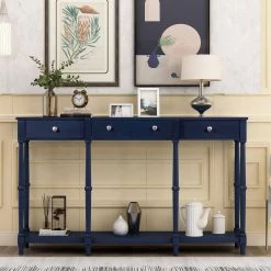 58.07 in. Navy Standard Rectangle Wood Console Table with Storage Shelf and Drawer by Wateday -Wateday Sales Store navy wateday console tables yj yuki9596454 c3 1000