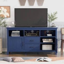 57 in. Navy TV Stand with 2 Drawers Fits TV's up to 68 in. by Wateday -Wateday Sales Store navy wateday tv stands yj yuki9596486 31 1000