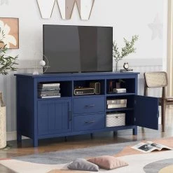57 in. Navy TV Stand with 2 Drawers Fits TV's up to 68 in. by Wateday -Wateday Sales Store navy wateday tv stands yj yuki9596486 4f 1000