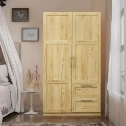 Oak Armoire with 2-Drawers 70.87 in. H x 19.49 in. W x 39.37 in. D by Wateday -Wateday Sales Store oak wateday armoires wardrobes yj yuki9596379 c3 1000