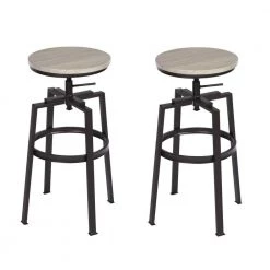 29.50 in. Oak Backless Metal Frame Stool Height 28 in. Bar Stool with Wood Seat (Set of 2) by Wateday