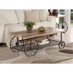 47 " Oak Rectangle Wood Coffee Table with Metal Open Storage Shelf by Wateday -Wateday Sales Store oak wateday coffee tables yj yuki9595622 31 1000