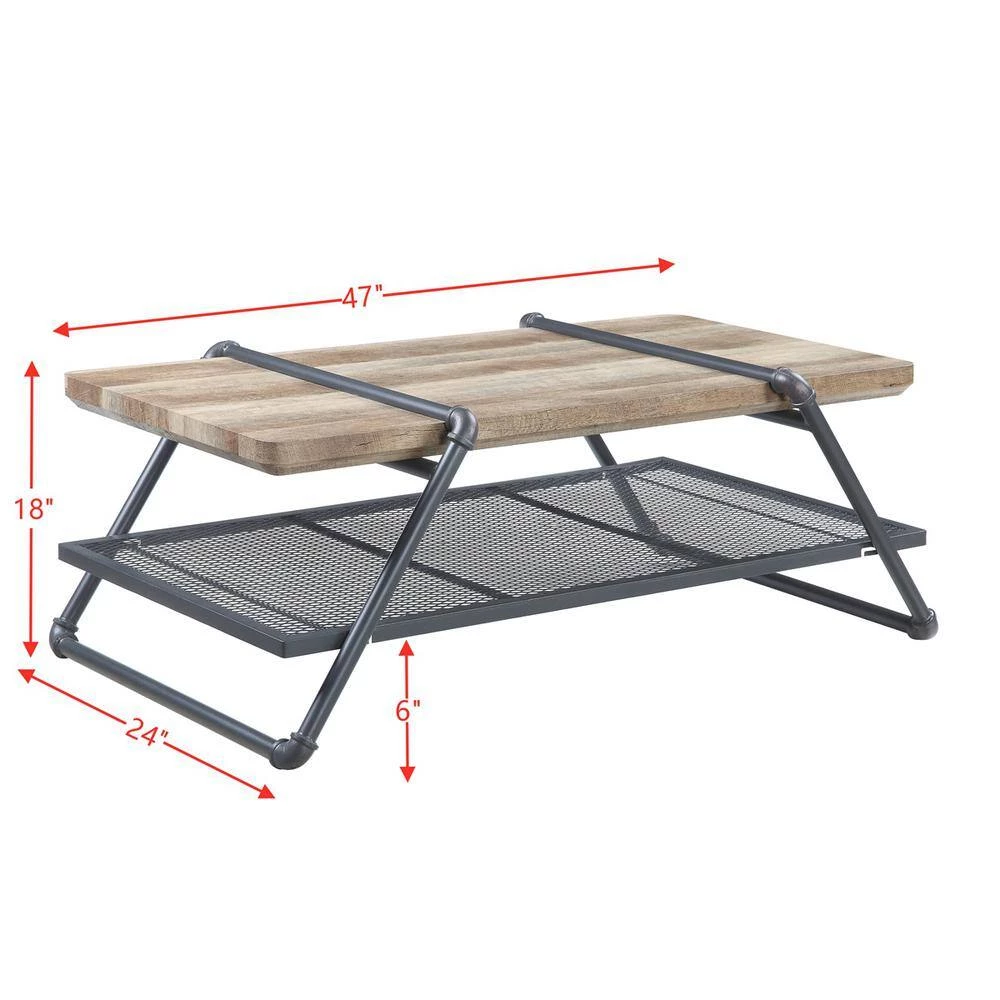 47" Oak Rectangle Wood Coffee Table with Metal Open Storage Shelf by Wateday 4 47" Oak Rectangle Wood Coffee Table with Metal Open Storage Shelf by Wateday - Image 4