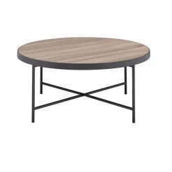 32 " Oak Round Wood Coffee Table with Metal Legs by Wateday