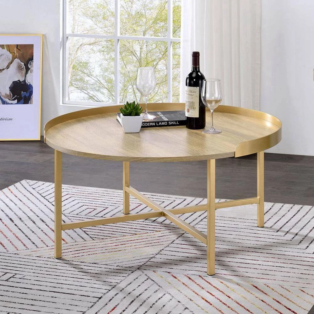 34 " Oak Round Wood Coffee Table with Metal Frame by Wateday 5 34 " Oak Round Wood Coffee Table with Metal Frame by Wateday - Image 5