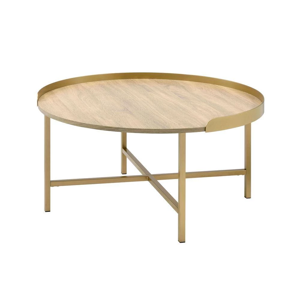 34 " Oak Round Wood Coffee Table with Metal Frame by Wateday 2 34 " Oak Round Wood Coffee Table with Metal Frame by Wateday - Image 2