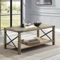 47 in. Oak Small Rectangle Wood Coffee Table with Shelf by Wateday -Wateday Sales Store oak wateday coffee tables yj yuki9596167 31 1000