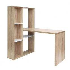 33.2 in. L-shaped Oak Wood Computer Desk with Bookshelves by Wateday