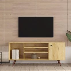 53 in. Oak TV Stand with Open Storage Shelves and Cabinet Fits TV's up to 55 in. by Wateday -Wateday Sales Store oak wateday tv stands yj yuki9595460 31 1000