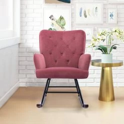 Pink Velvet Rocking Chair by Wateday -Wateday Sales Store pink wateday accent chairs yj yuki9596076 31 1000