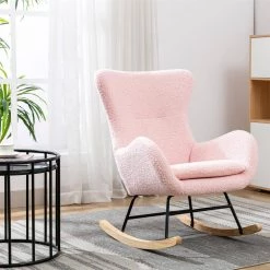 Pink Fabric Padded Seat Rocking Chair With Armrests by Wateday -Wateday Sales Store pink wateday accent chairs yj yuki9596079 31 1000
