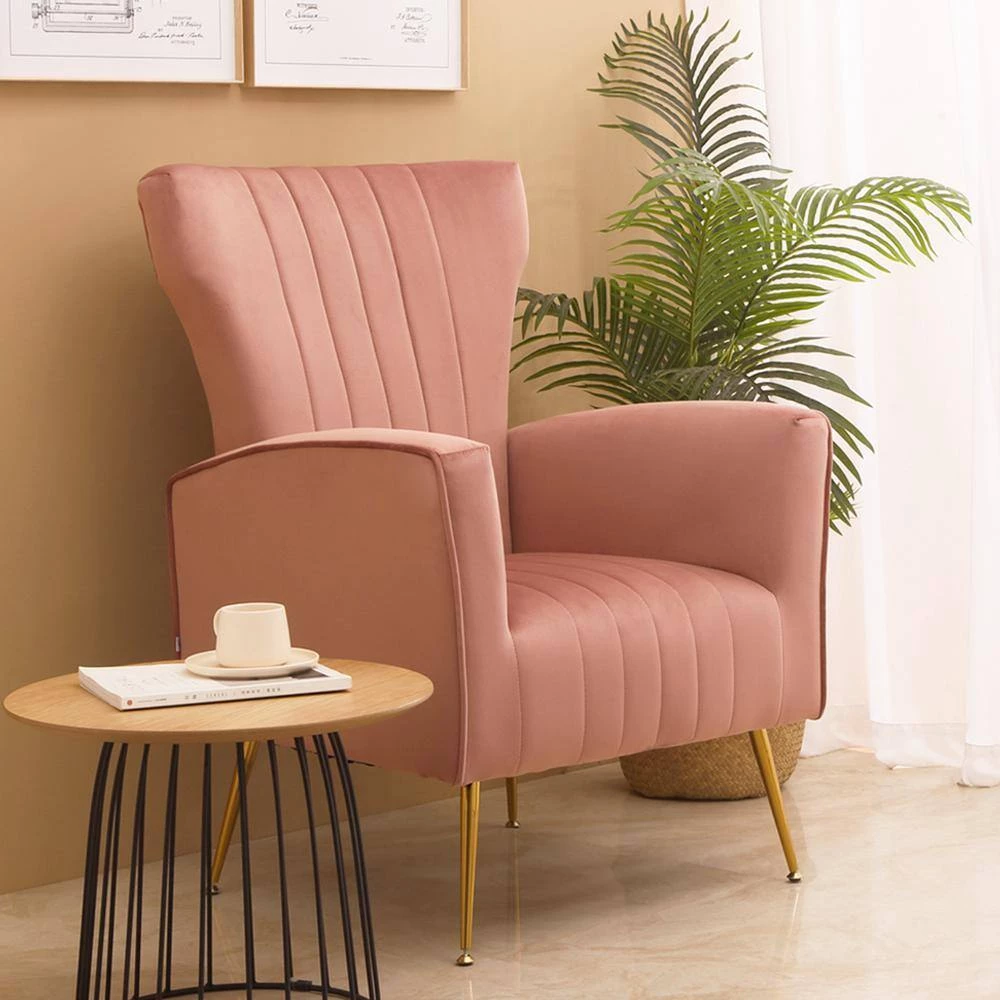 Pink Velvet Wingback Arm Side Chair by Wateday 3 Pink Velvet Wingback Arm Side Chair by Wateday - Image 3