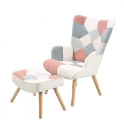 Pink Fabric Armchair with Ottoman by Wateday