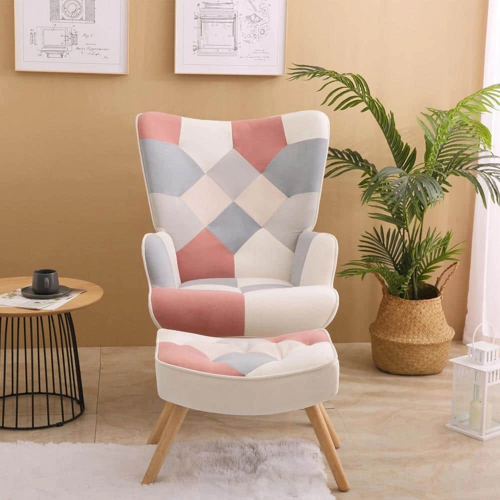 Pink Fabric Armchair with Ottoman by Wateday 3 Pink Fabric Armchair with Ottoman by Wateday - Image 3