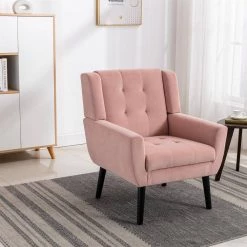Pink Velvet Ergonomics Side Chair with Black Legs by Wateday -Wateday Sales Store pink wateday accent chairs yj yuki9596871 31 1000