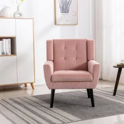 Pink Velvet Ergonomics Side Chair with Black Legs by Wateday -Wateday Sales Store pink wateday accent chairs yj yuki9596871 c3 1000