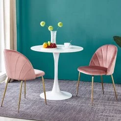 Pink Velvet Upholstery Dining Chair with Iron Tube Golden Legs (Set of 2) by Wateday -Wateday Sales Store pink wateday dining chairs yj w23403145 31 1000