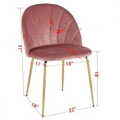 Pink Velvet Upholstery Dining Chair with Iron Tube Golden Legs (Set of 2) by Wateday -Wateday Sales Store pink wateday dining chairs yj w23403145 44 1000