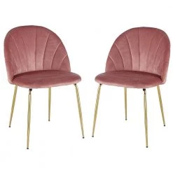Pink Velvet Upholstery Dining Chair with Iron Tube Golden Legs (Set of 2) by Wateday